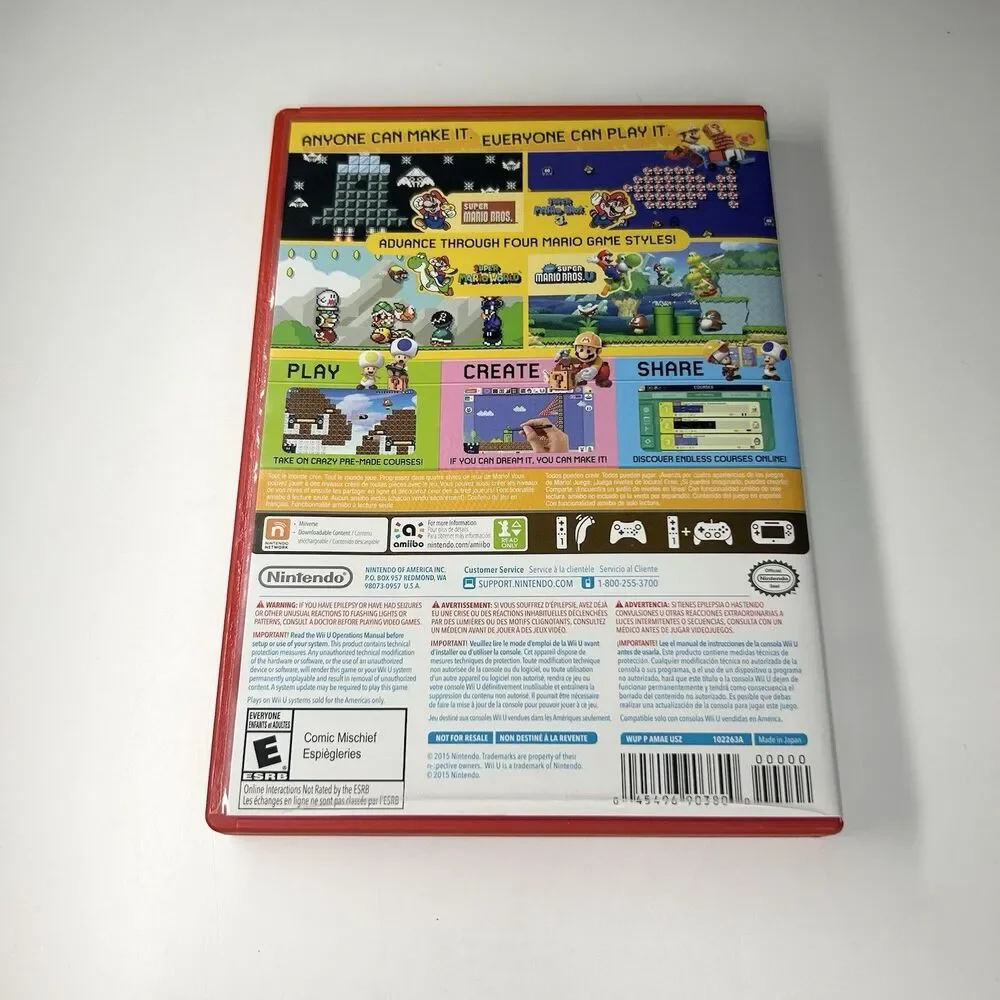 Super Mario Maker Wii U CIB Game Nintendo Wii U 2015 w/ Slipcover + Book TESTED